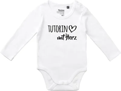 Produktbild von Huuraa Baby Body Tutorin mit Herz 80 White  Baumwolle Fairtrade Langarmbody Geschenkidee