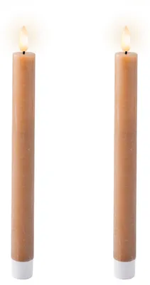 LED Kerzen mit Timerfunktion 24cm Wachs 2er Set Hellbraun / Warmweiß