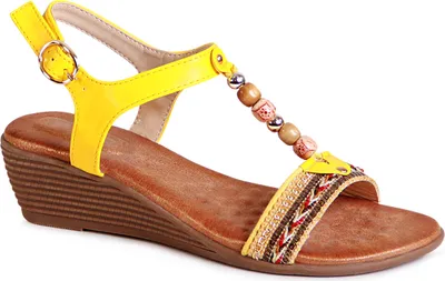 Produktbild von topschuhe24 2075 Damen Keil Sandaletten Riemchen Sandalen, Farbe:Gelb, Größe:37 EU