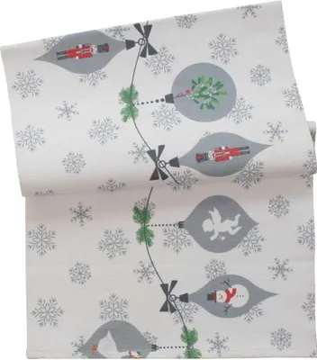 Produktbild von Krasilnikoff Tischläufer X-MAS ORNAMENTS Weiß mit Weihnachtsmotiven 35x120 cm