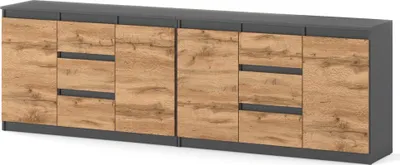 Zdjęcie produktu dla Komoda Loft 240Cm Szafka Na Ubrania Nowoczesna Szara Mat Dąb Wotan Salon