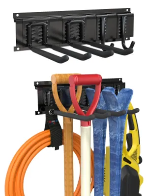 Image de Support de garage, réglable sur 40 cm, avec 2 crochets muraux et 2 crochets en J pour outils de jardin, support mural pour outils de jardin, équipement de ski, balais, chaises, râteaux et pelles – Noir