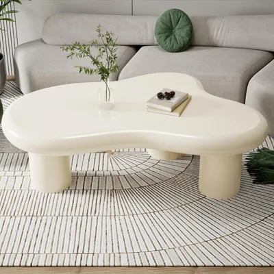 Obrázek produktu pro Konferenční stolek ve tvaru oblaku, béžová barva, rozměry 100 x 70 x 30 cm, vhodný do obývacího pokoje