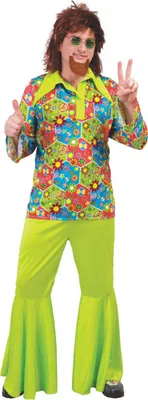 Immagine prodotto di Costume da carnevale hippie Colorato flower power Anni Sessanta design psichedelico Look vintage Abbigliamento funky Flower power Autentico stile retrò, taglia: 48 - 50 (M) colore: verde