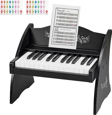 Zdjęcie produktu dla SucceBuy Klawiatura dla dzieci z 25 klawiszami, cyfrowe pianino drewniane dla dzieci od 3 lat, mini instrument muzyczny o naturalnym brzmieniu, podwójne zasilanie, regulowana głośność, idealne do wczesnej edukacji muzycznej, czarne