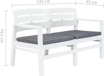 vidaXL Zahradní lavice pro 2 osoby s polštářem Bílá 133 cm Plastová