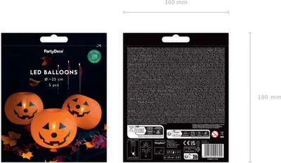 Produktbild von LED Luftballon Kürbisse 25cm 5er Set Orange / Schwarz