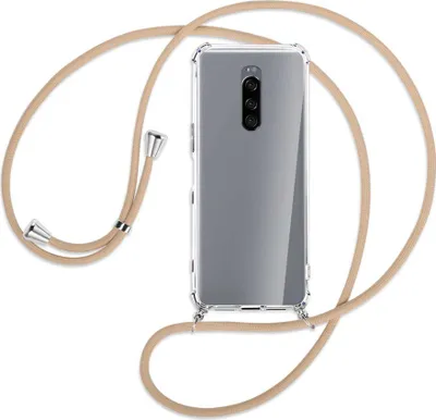 Produktbild von Handykette Backcover-Schutzhülle mit Band (Metall silberfarben) für Sony Xperia 1 - beige