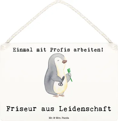 Produktbild von Mr. & Mrs. Panda Schild Friseur Leidenschaft DIN A6 - Weiß - Geschenk, Friseursalon, Wandbild Holz, Holzschild, Spruch, wandtafel, kleine aufmerksamkeit, Lustig, holzbild