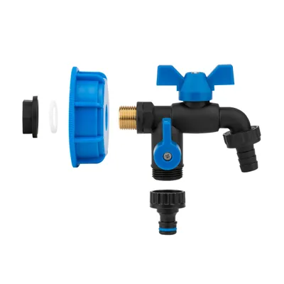 Obrázek produktu pro BRADAS Sada pro kontejner na vodu IBC, uzávěr S60x6 s otvorem 1/2", kohoutek 1/2" s výstupem 2x3/4", hadičník 5/8" BR-IBCS60-GTBR123434NB1