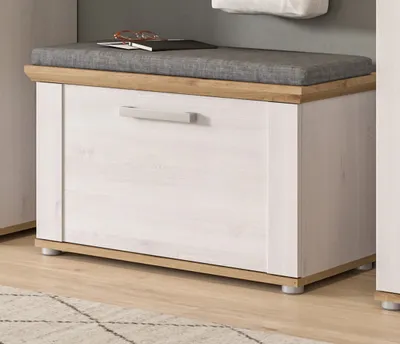 Produktbild von Garderobe Sitzbank "Mirano" weiß Lärche und Eiche Artisan Landhaus Garderobenbank 80 cm