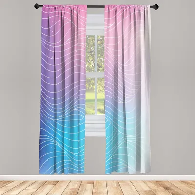 Produktbild von ABAKUHAUS Abstrakt Vorhänge 2 Panel Set für Wohnzimmer Schlafzimmer Nachbildung, Nebula Himmel inspiriert Ombre Effekt Muster mit Wellen und Spots, 150 cm x 175 cm, Hellrosa Blassblau