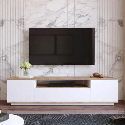 Image de Asellina - Meuble TV, 180x45x45h cm Chêne Brun, 2 Étagères