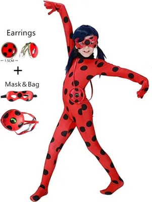Produktbild von Mädchen Marienkäfer Kostüm Kostüm Kostüm Rock Weltlesetag Superheld Kinder HalloweenLadybug Cosplay Strumpfhosen Marienkäfer Ohrringe, 120