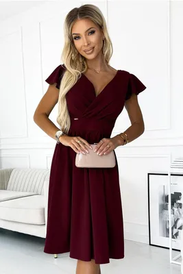 Productafbeelding van Numoco dames feestjurk Matilde, bordeauxrood, maat S