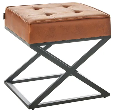 Produktbild von BELIANI Hocker Orange aus Kunstleder Schwarzes Gestell Quadratisch Retro Stil Modernes Design Fußhocker Sitzhocker Accessoires Wohnzimmer Schlafzimmer