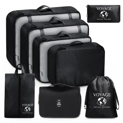 Image de Organisateur de valise cubes de rangement - 8 pièces - Imperméable - Noir