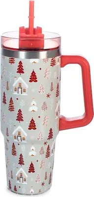 Produktbild von Thermobecher mit Strohhalm, weiße Weihnachten, 0,9 Liter