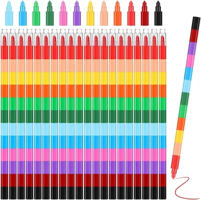 Image de Crayons de couleur, 10 pièces, crayons empilables pour enfants, idéaux comme cadeau pour un anniversaire d'enfant