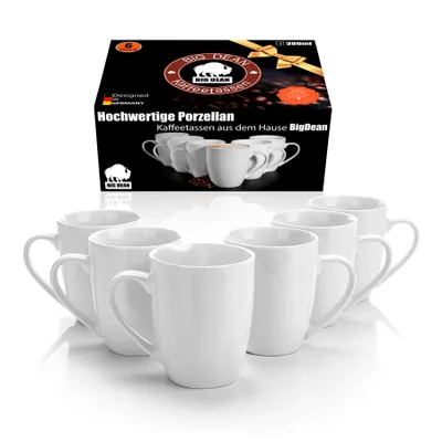 Produktbild von Thats Shopping GmbH Kaffeetassen Porzellan, 12 Stück, 300ml, zum Bemalen, hochwertig, spülmaschinengeeignet, mikrowellengeeignet, backofengeeignet, lebensmittelecht, in Geschenkbox, einzeln verpackt
