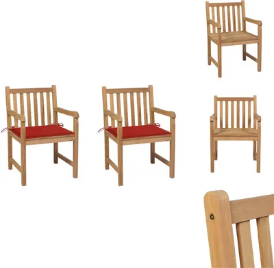 Produktbild von vidaXL Gartenstühle 2 Stk. mit Roten Kissen Massivholz Teak -  Gartenstühle