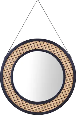 Produktbild von BELIANI Wandspiegel Naturfarben Glas und Rattan ⌀ 70 cm Rund mit Breitem Rahmen Wiener-Geflecht Modern Wohnaccessoire Wohnzimmer Schlafzimmer