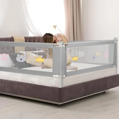 Obrázok produktu pre Jopassy 150cm zábrana na posteľ detská zábrana na posteľ výškovo nastaviteľná ochrana proti vypadnutiu postele pre deti zábrana na posteľ so vzdušnou sieťou, pre rodinnú posteľ a detskú postieľku Sivá