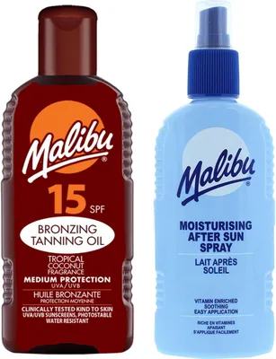 Productafbeelding van Malibu bruiningsolie SPF15 200 ml + aftersun lotion spray 200 ml Bruiningsset