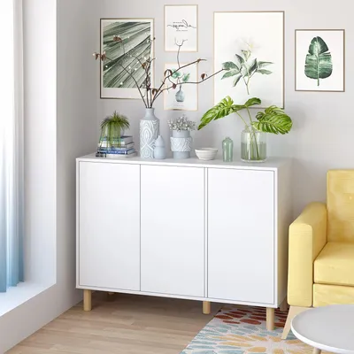 Image de Armoire blanche - Meuble de rangement - Buffet - Armoire - Meuble de rangement avec étagères réglables