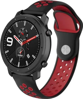 Produktbild von Sport Armband für Samsung Galaxy Watch 3 45mm 46mm / für Huawei Watch GT GT2 Classic Pro / 22mm Stegbreite weiches Silikon SCHWARZ-ROT