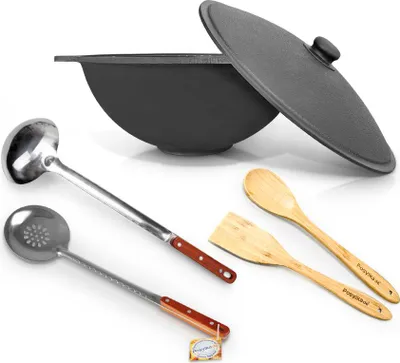 Produktbild von Kazan Gusseisen Uzbekisch 12L Kochtopf Schaumlöffel Camping WOK казан Kasan