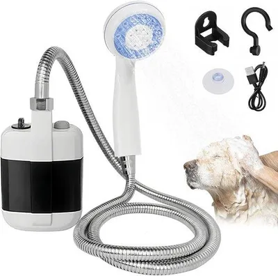 Produktbild von Campingdusche mit Akku (2400 mAh), tragbare Warmwasser-Dusche für den Außenbereich, mobile Pumpendusche mit Schlauch und Duschkopf für Camping, Reisen und Garten