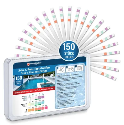 Produktbild von Teststreifen Pool Schwimmbad - 3-in-1 - 150 Stück - pH, Chlor und Alkalinität