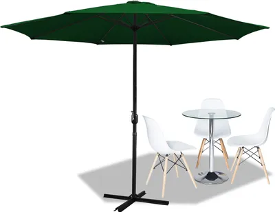 Image de Parasol Jopassy pour balcon, jardin ou terrasse, protection solaire Ø350cm, résistant aux intempéries et réglable en hauteur, protection UV, parasol pliable, vert