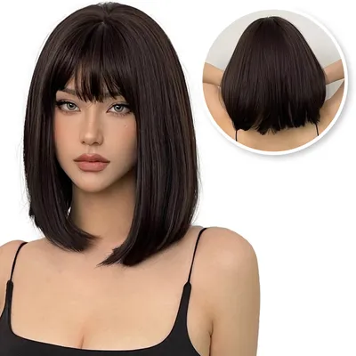 Produktbild von SassyGoods Perücke Dunkelbraun - Perücke - Perücken Damen Kurzhaar - Inkl. Haarnetz - 35 cm