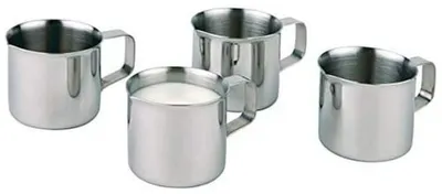 Productafbeelding van APS set van 4 melkkannetjes, diameter 3,6 cm, hoogte 3,5 cm, roestvrij staal, met handvat, inhoud 28 ml