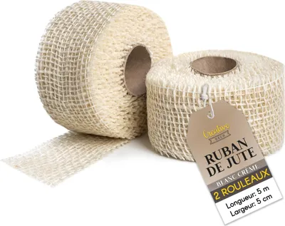 Image de Creative Deco Lot de 2 Ruban Chemin de Table Toile de Jute - 5cm x 5m Blanc