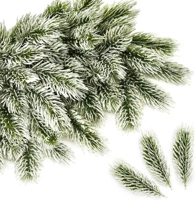 Produktbild von ROLLWAY Künstliche Tannenzweige zum Basteln, 50 Stück Tannengrün,10CM,Weiße