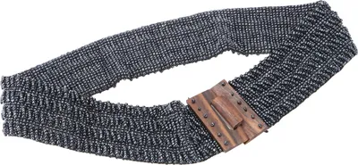 Produktbild von Taillengürtel, Elastischer Gürtel mit Perlen, Breiter Perlengürtel mit Holzschnalle - Antharzit, Uni, Schwarz, Glasperlen,Holz, Gürtel