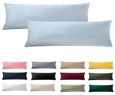Zdjęcie produktu dla Poduszka dla osób śpiących na boku, pokrowiec 40 x 145 cm, zestaw 2 sztuki, jasnoniebieski, aksamit, miękka, puszysta
