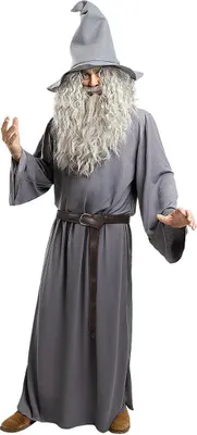 A person dressed as Gandalf from The Lord of the Rings, posing against a white background.