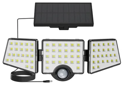 Zdjęcie produktu dla Oświetlenie zewnętrzne Lepro Solar, 1000lm, klasa szczelności IP65, czujnik ruchu, 3 reflektory, kąt świecenia 270°
