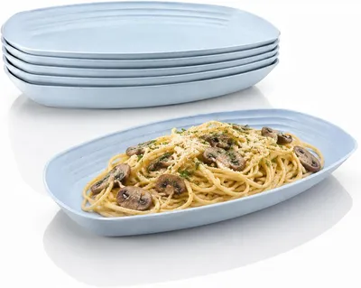 Produktbild von Plastikgeschirr Set 29,7 cm, 6 Wiederverwendbare Ovale Teller, Spülmaschinen- und Mikrowellengeeignet, für