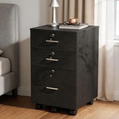Produktbild von FCH Rollcontainer mit 3 Schubladen, mobiler Büro-Aktenschrank mit Rädern, A4 & LETTER, 39 x 38 x 66,5 cm, Schwarz