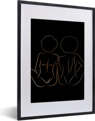 Produktbild von MuchoWow® Gerahmtes Poster Frauen - Linienkunst - Schwarz und Gold 30x40 cm - Poster mit Schwarzem Bilderrahmen Wandposter Rahmen Foto Bilder - Wandposter Schlafzimmer