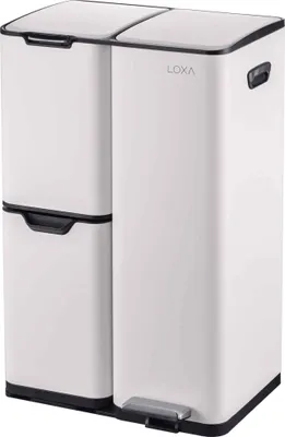 Produktbild von LoXa Abfalleimer Cairo 60 L – 3-Fach Pedal-Mülleimer (30 L + 17 L + 13 L), Soft-Close, Fingerprint-frei, Innenbehälter, Crème