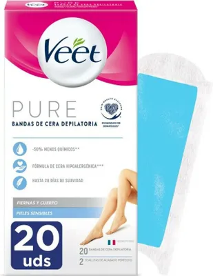 Zdjęcie produktu dla Paski do depilacji ciała Veet skóra wrażliwa 20 sztuk
