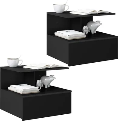 Produktbild von WOLTU 2 x Nachttisch hängend, mit Schublade, Holzwerkstoff, Schwarz
