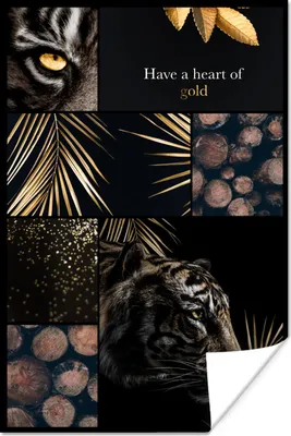 Produktbild von MuchoWow® Poster Tiger - Collage - Schwarz - Gold 60x90 cm - Wanddekoration