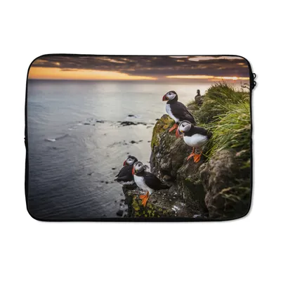 Produktbild von MuchoWow® Laptop Hülle 13 Zoll Papageientaucher bei Sonnenuntergang Laptoptasche - Laptophülle - Sleeve - Rundumschutz